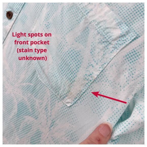 Margaritaville Mens Button Front Shirt Sz S Aqua Blue Palm Tree Polka Dots Aloha - Picture 3 of 8